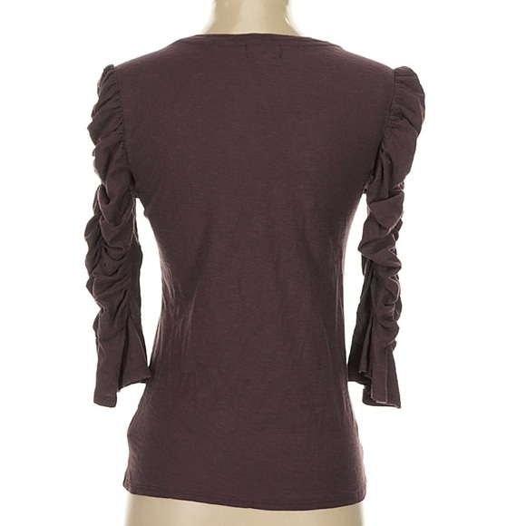 Nation LTD Womens S Silvia Pima Cotton Flare Ruched 3/4 Sleeve Top Purple TShirt - Picture 3 of 8